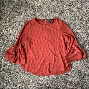 W5 by Anthropologie Bell-Sleeve Blouse With Swiss Dot Texture Orange Size Small